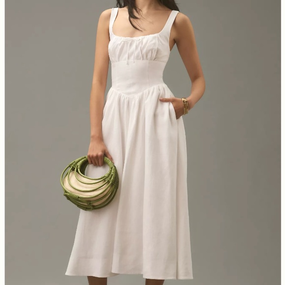 Reformation White Midi Dress with Fitted Bodice - Picture 11 of 13